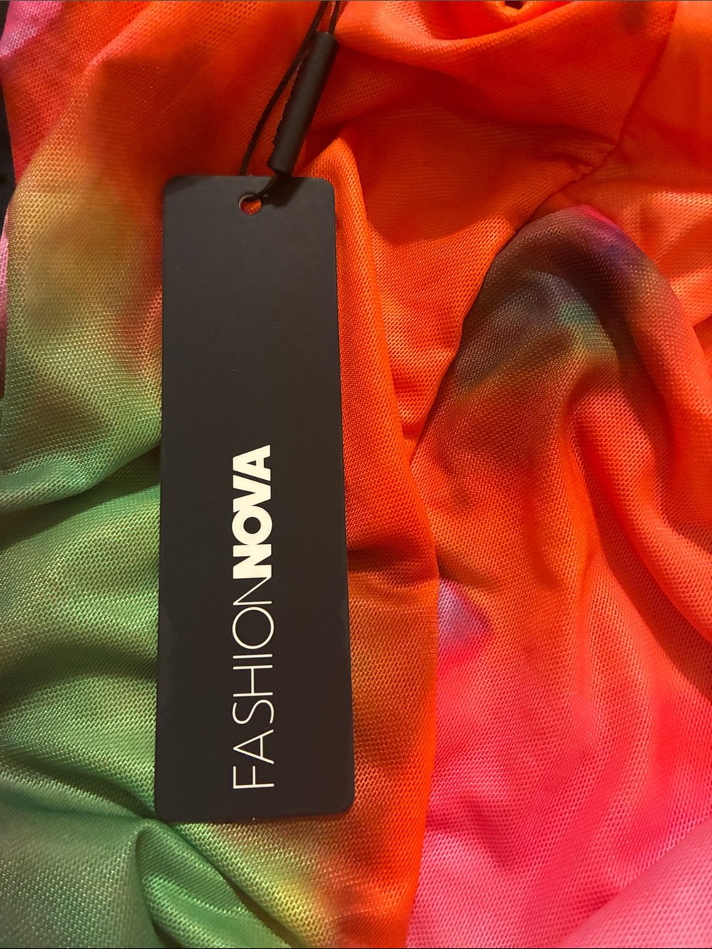 Fashion Nova Multicolor Tie-Dye Cutout Mini Dress - Orange Pink Green Blue - Picture 3 of 5